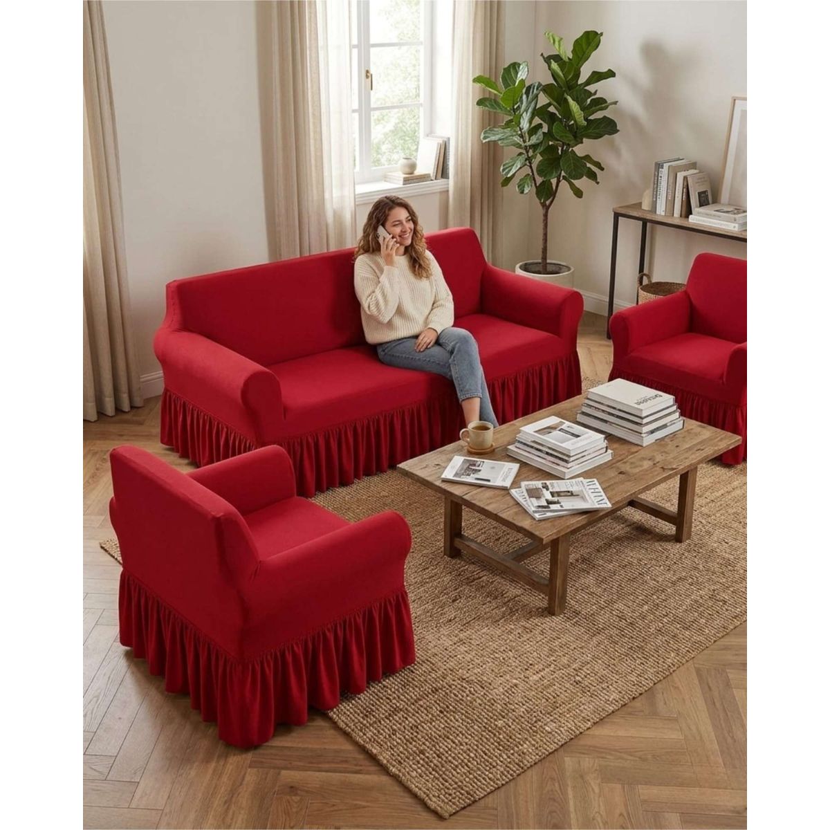 GENERICO - Juego de Fundas para Sillon Elasticas con Farolao 3+1+1