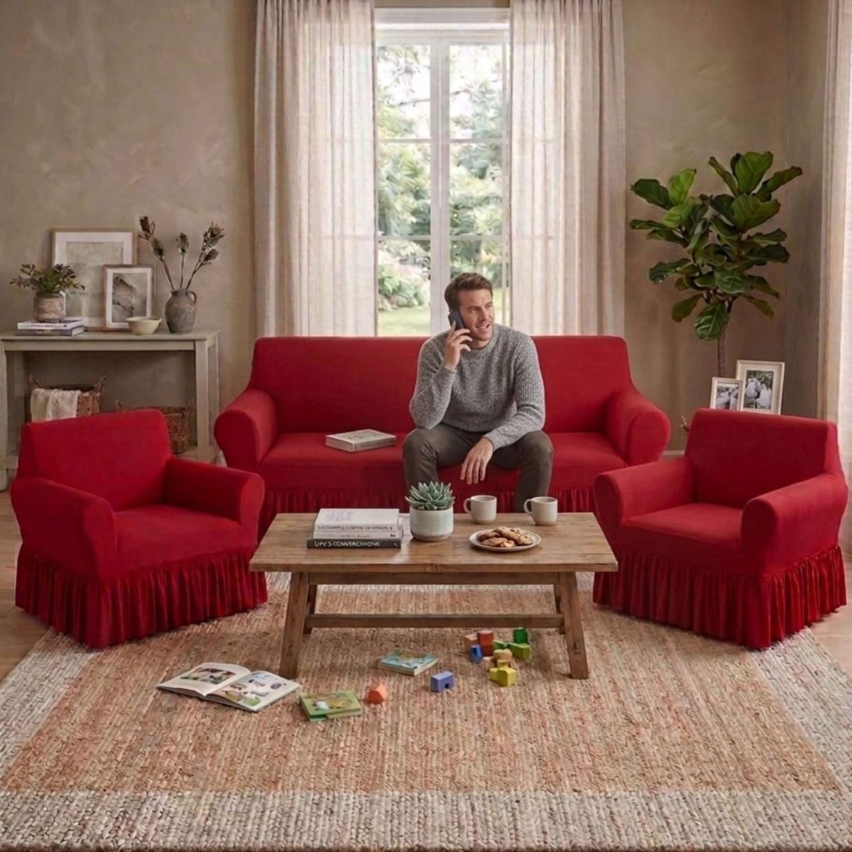 GENERICO - Juego de Fundas para Sillon Elasticas con Farolao 3+1+1