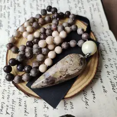 GENERICO - Japa Mala Piedras Obsidiana, Maifanita y Fósil 75 cts Anudado Único