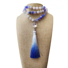 GENERICO - Japa Mala 75 cts Piedras Jade Blanco y Calcedonias Anudado Único