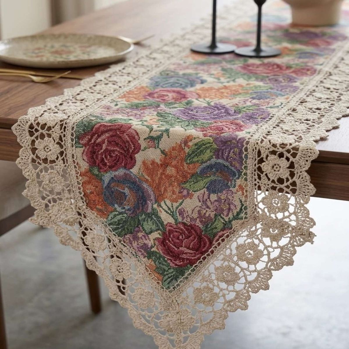 GENERICO - Camino de Mesa Jacquard 40x180cm Con Encaje