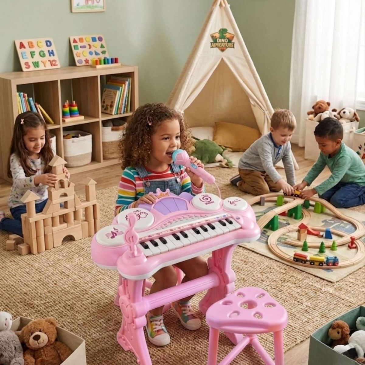 GENERICO - Piano musical set completo con microfono y silla