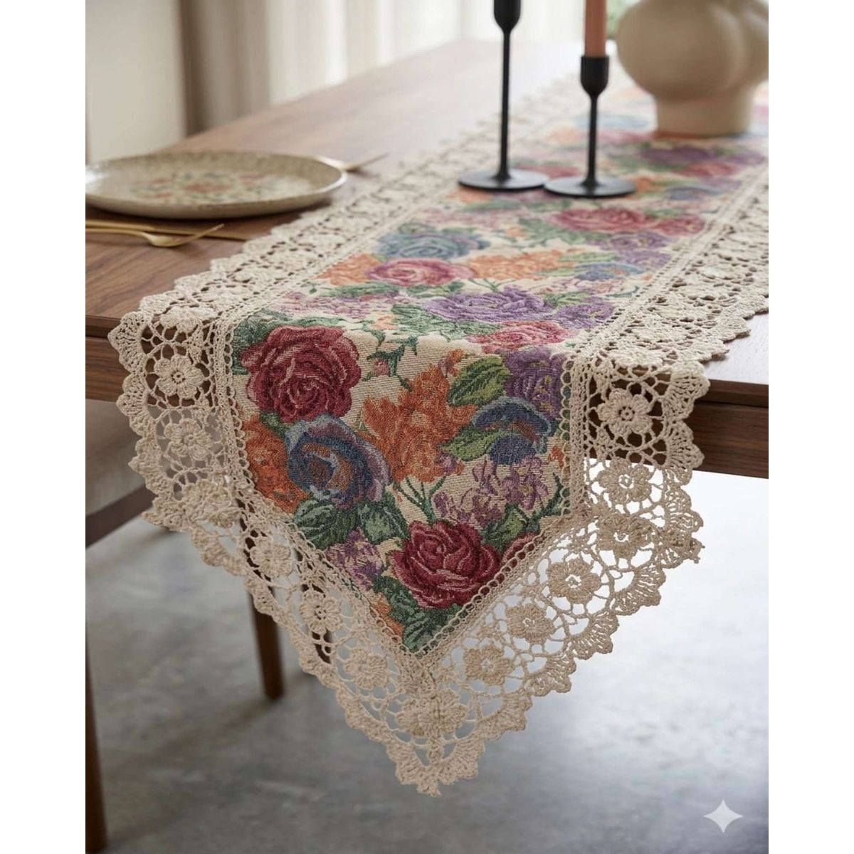 GENERICO - Camino de Mesa Jacquard 40x180cm Con Encaje