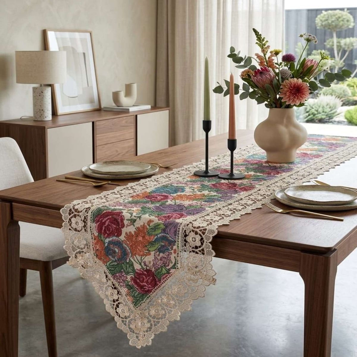 GENERICO - Camino de Mesa Jacquard 40x180cm Con Encaje