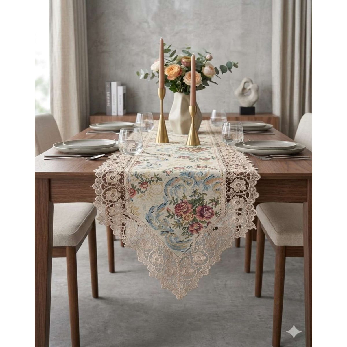 GENERICO - Camino de Mesa Jacquard 40x180cm Con Encaje