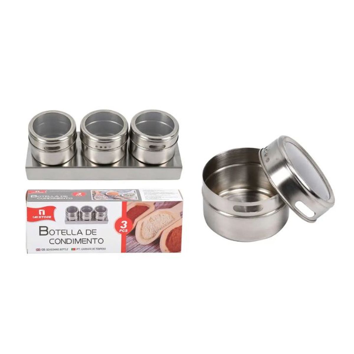 GENERICO - SET DE 3 ENVASES PARA CONDIMENTOS 6X3.4CM