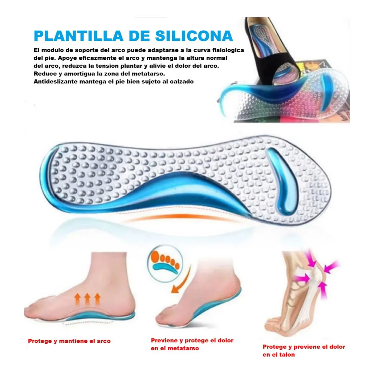 GENERICO - Plantilla De Silicona Con Soporte De Arco Deroyal Confort Azul
