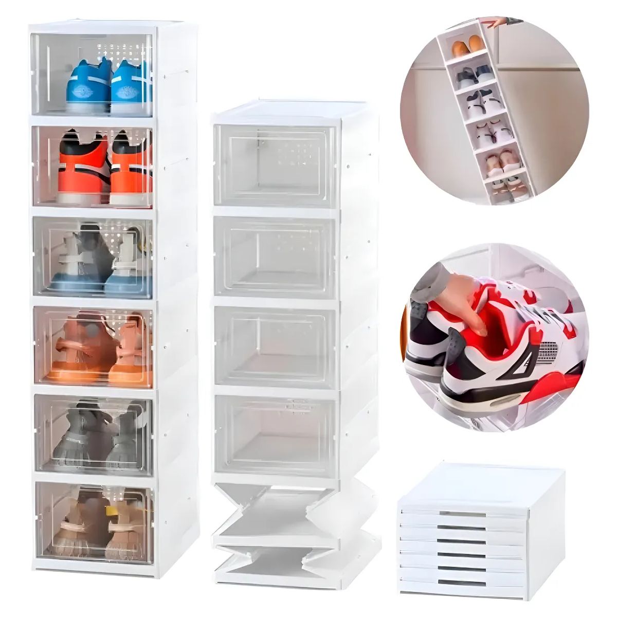 GENERICO - Zapatero Plástico Blanco Moderno 6 Pares 6 Niveles Compacto