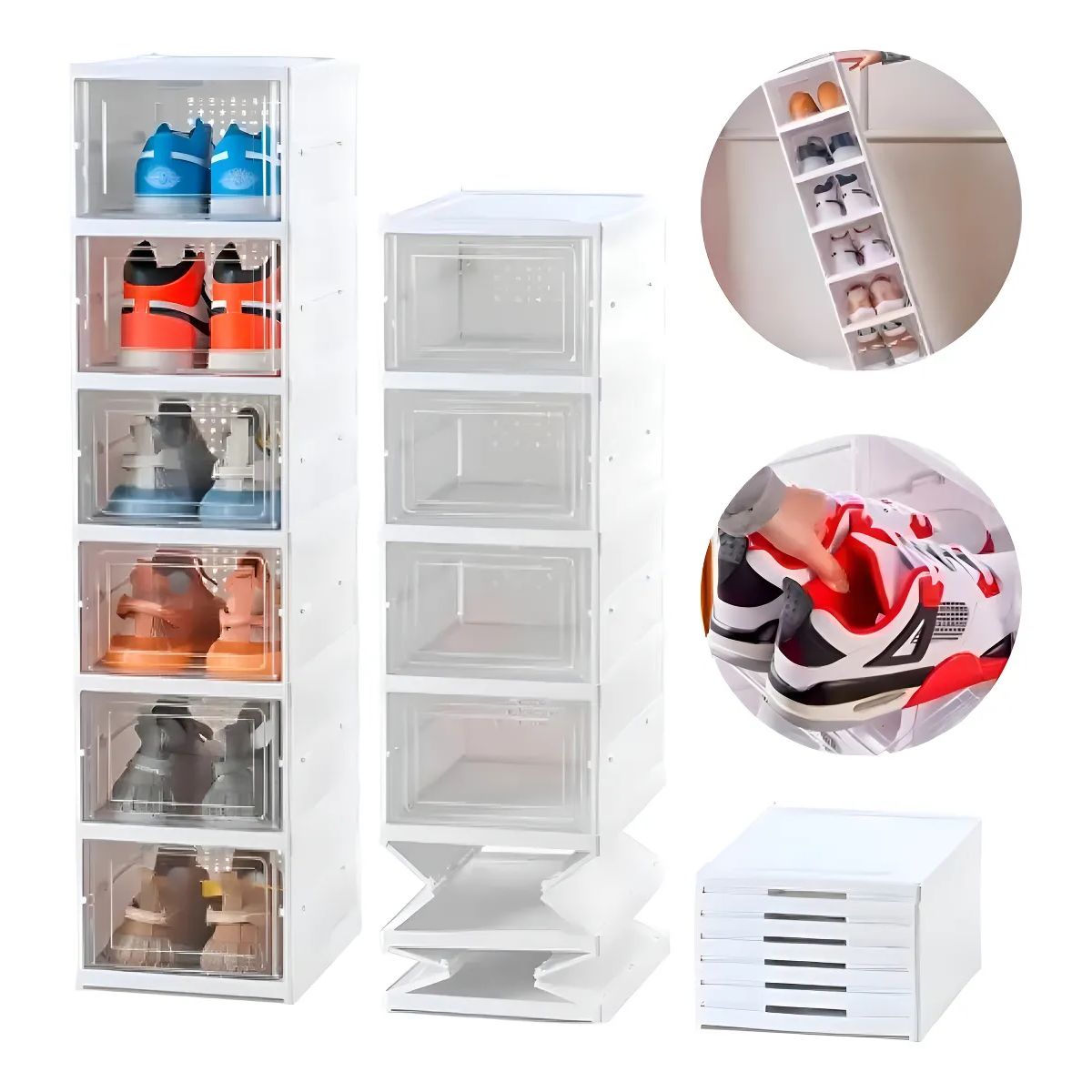 GENERICO - Zapatero Plástico Blanco Moderno 6 Pares 6 Niveles Compacto