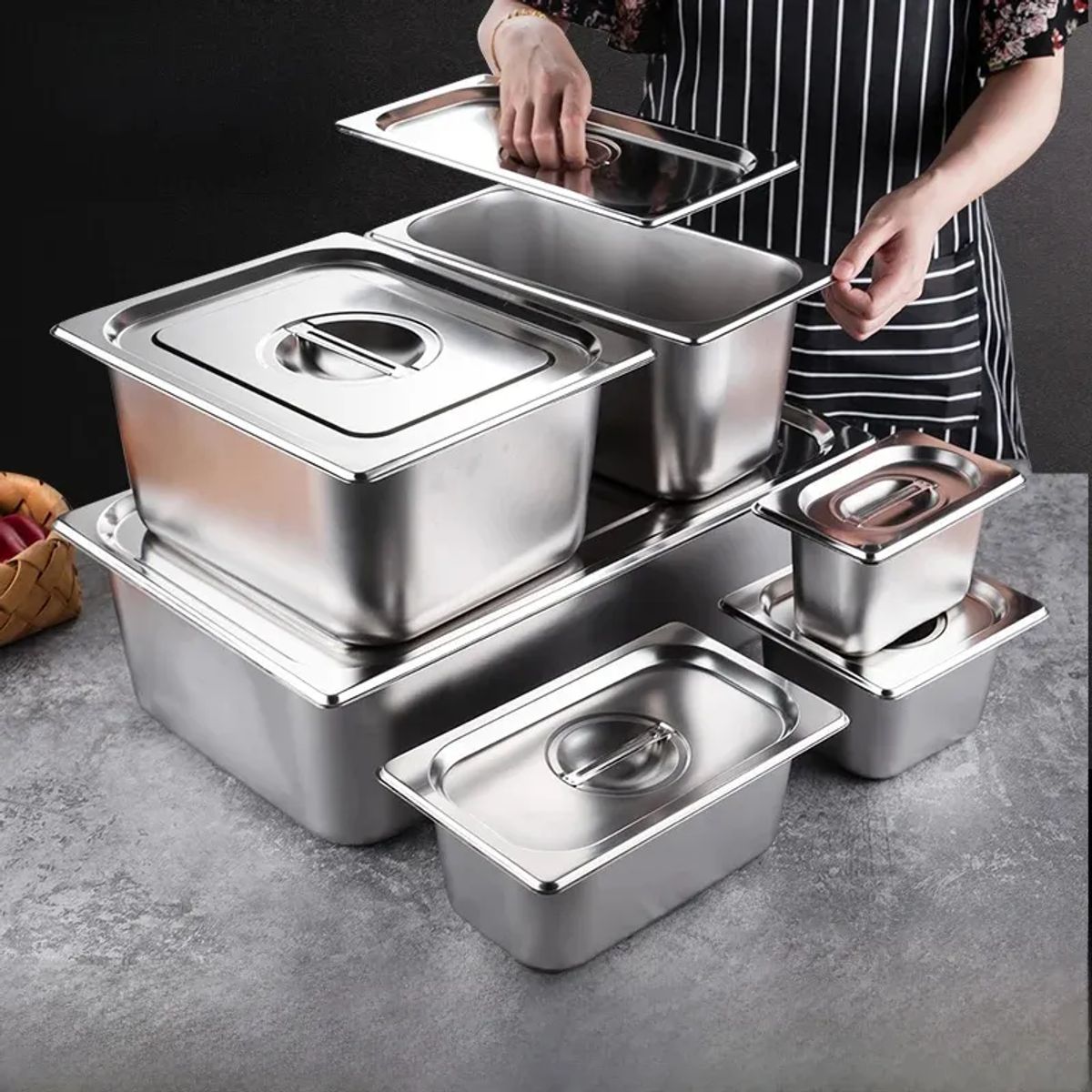 GENERICO - Set de 2 Contenedores Gastronómicos Rectangular con Tapa para Alimentos