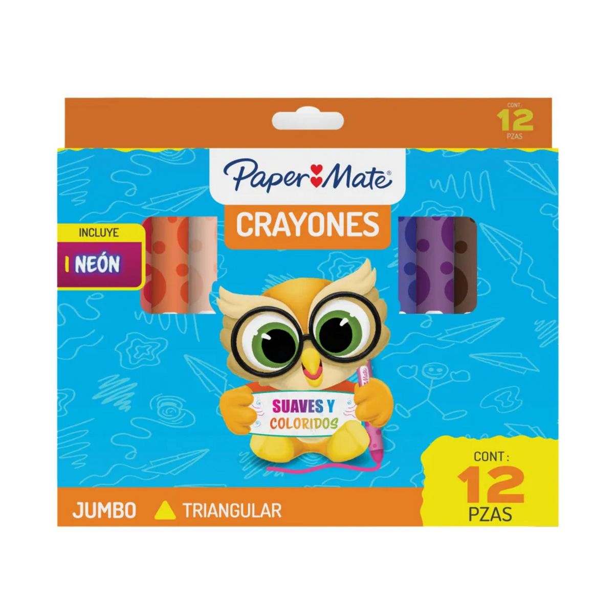 PAPER MATE - Lápices Cera Crayones Triangular PaperMate Grueso 12 Colores