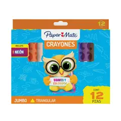 PAPER MATE - Lápices Cera Crayones Triangular PaperMate Grueso 12 Colores