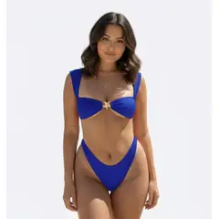 HAMI BOUTIQUE - Bikini Dos Piezas Azul Real - Top con Estrella Dorada