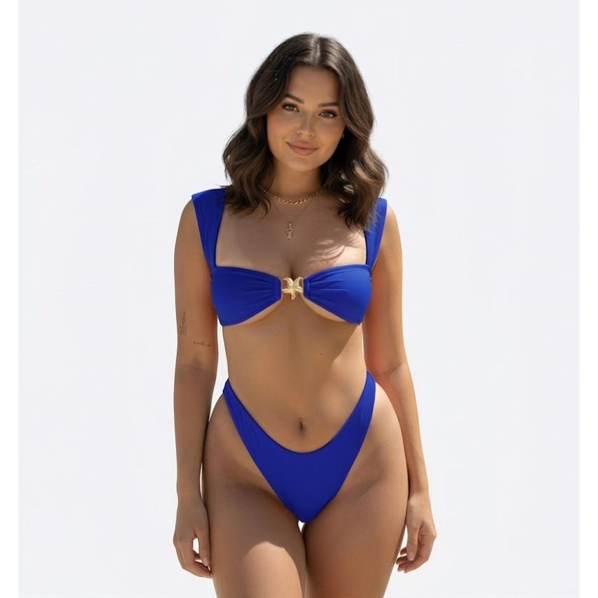 HAMI BOUTIQUE - Bikini Dos Piezas Azul Real - Top con Estrella Dorada