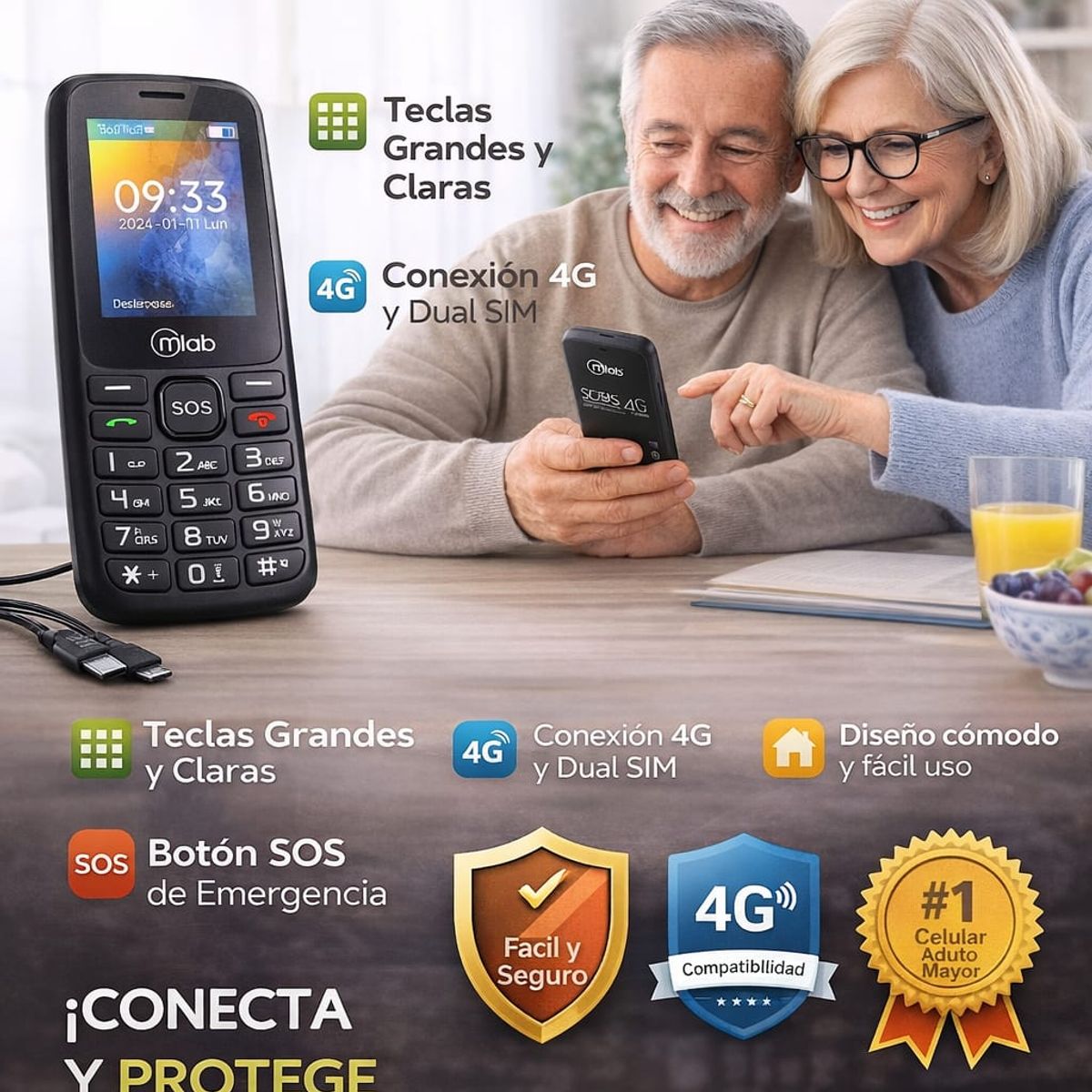 MLAB - Celular Adulto Mayor Mlab Senior SOS