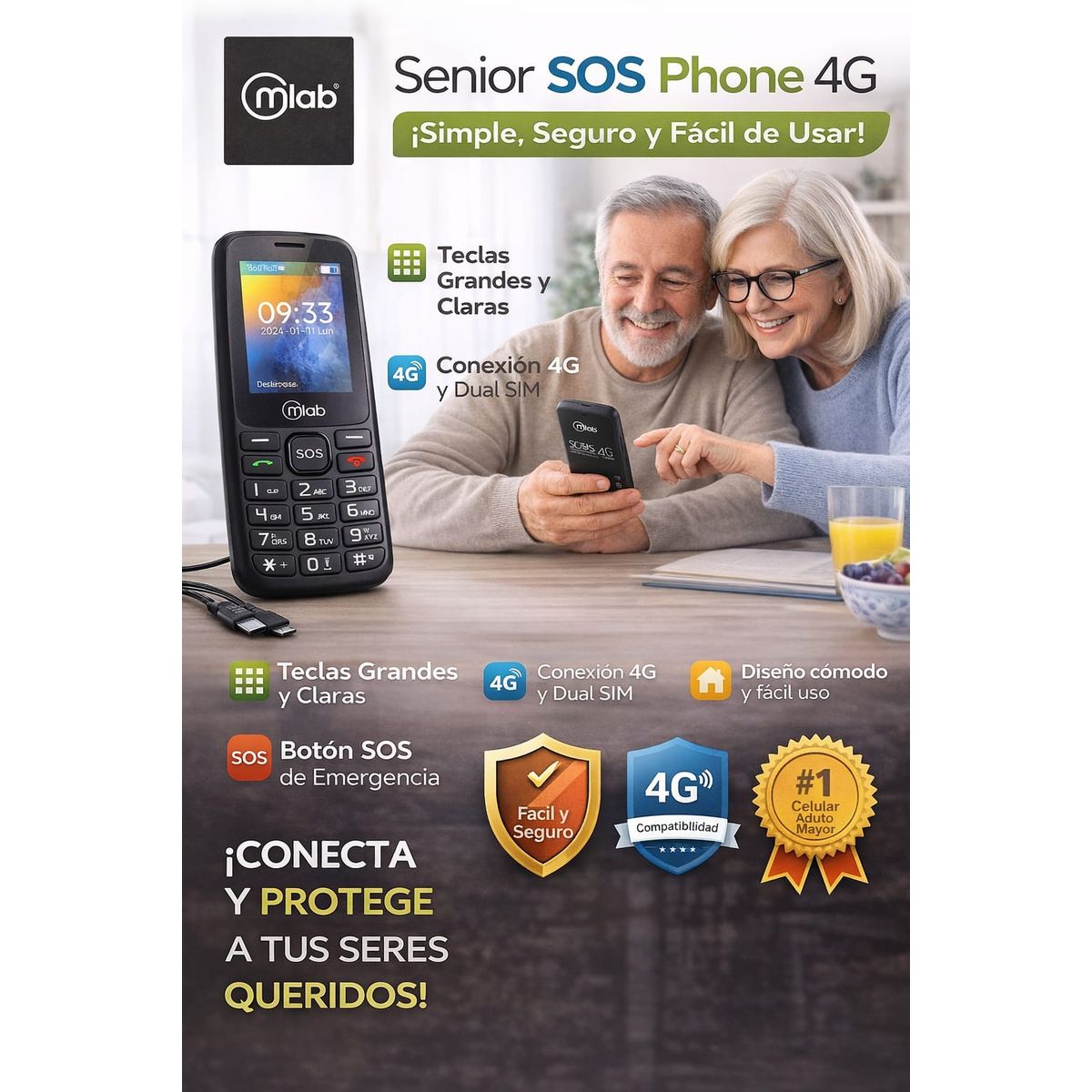 MLAB - Celular Adulto Mayor Mlab Senior SOS