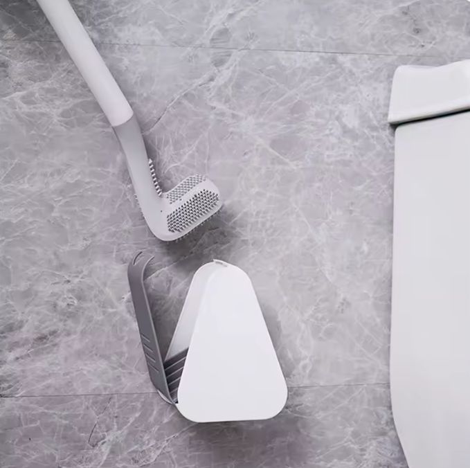GENERICO Cepillos Escobilla de baño mango largo de silicona cabezal de cepillo TPR flexible, inodoro limpio
