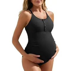 PUREPOWER - Traje de baño de maternidad de una pieza con parte delantera cruzada para embarazo-M