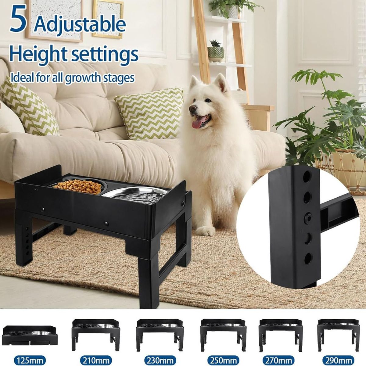 EVERSO - Comedero Bebedero Altura Ajustable Para Perros Mascotas Inox