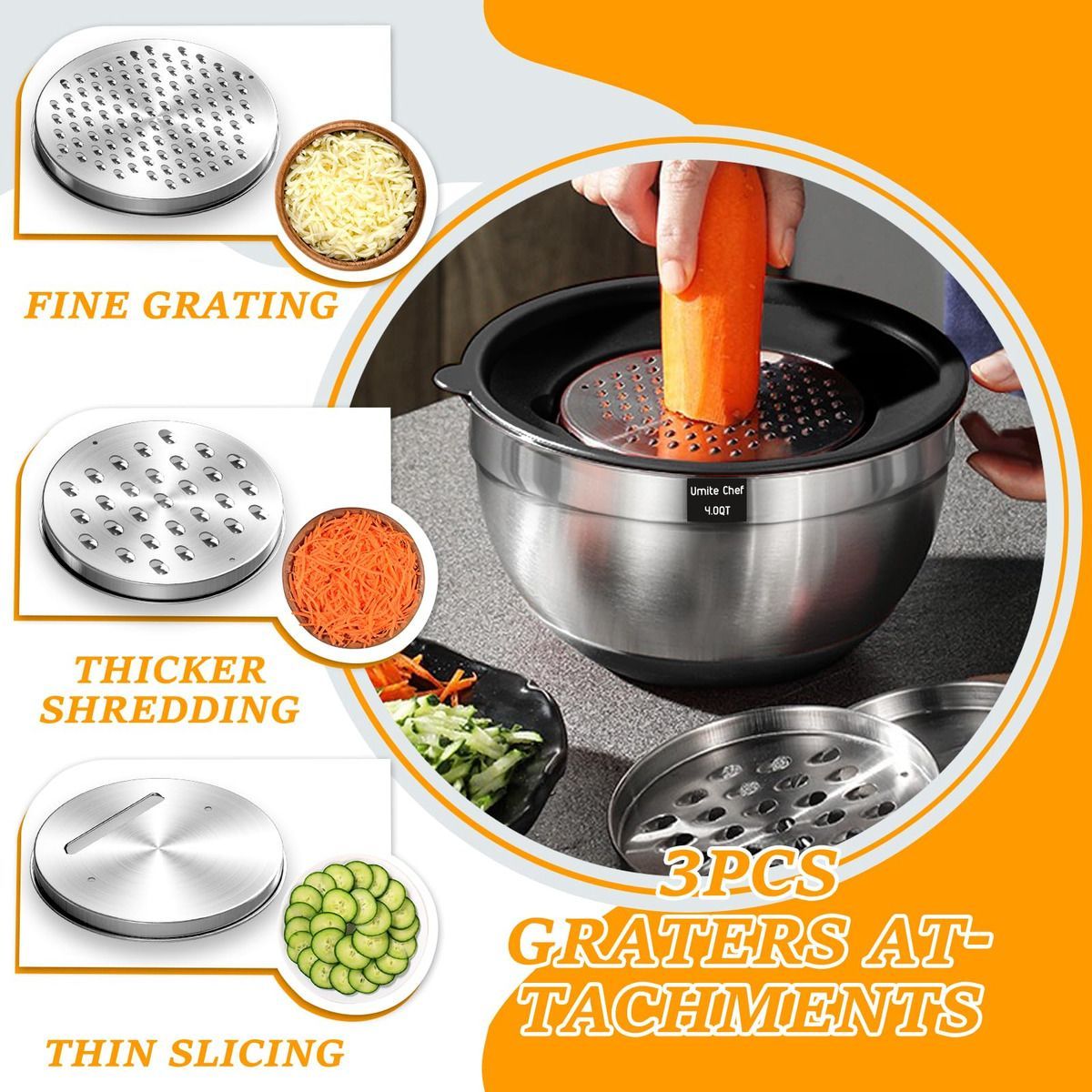 EVERSO - 6 Bowls Con Tapa Acero Inoxidable Antideslizante Negro