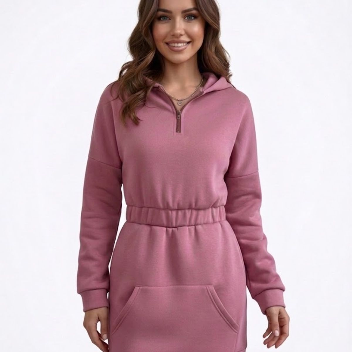 HAMI BOUTIQUE - Vestido de Invierno Rosa con Cierre