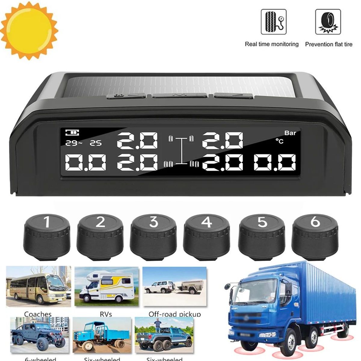 GENERICO - Sensor Presión Y Temperatura De Neumáticos Tpms 6 Sensores