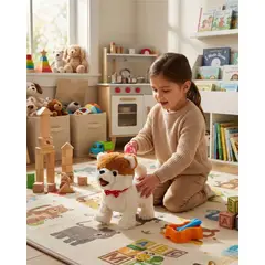 GENERICO - Perrito color cafe Interactivo con Correa y Accesorios para Jugar y Cuidar