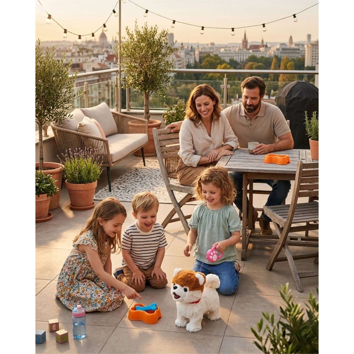 GENERICO - Perrito peluche color cafe Interactivo con Correa y Accesorios  para Jugar y Cuidar