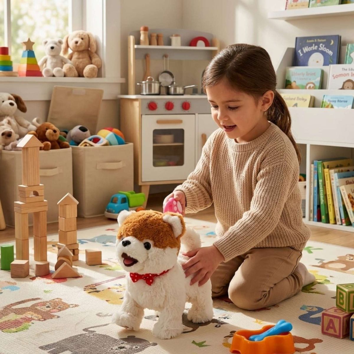 GENERICO - Perrito peluche color cafe Interactivo con Correa y Accesorios  para Jugar y Cuidar