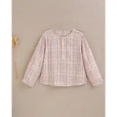DADATI - Camisa niño de cuadrados rosas, marrones y blancos, con cuello mao