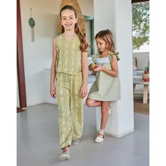 DADATI - Blusa niña cruzada con estampado grietas blanco y pistacho
