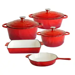 GENERICO - Juego de Ollas Hierro Fundido 8 piezas Apto Horno 500 °C