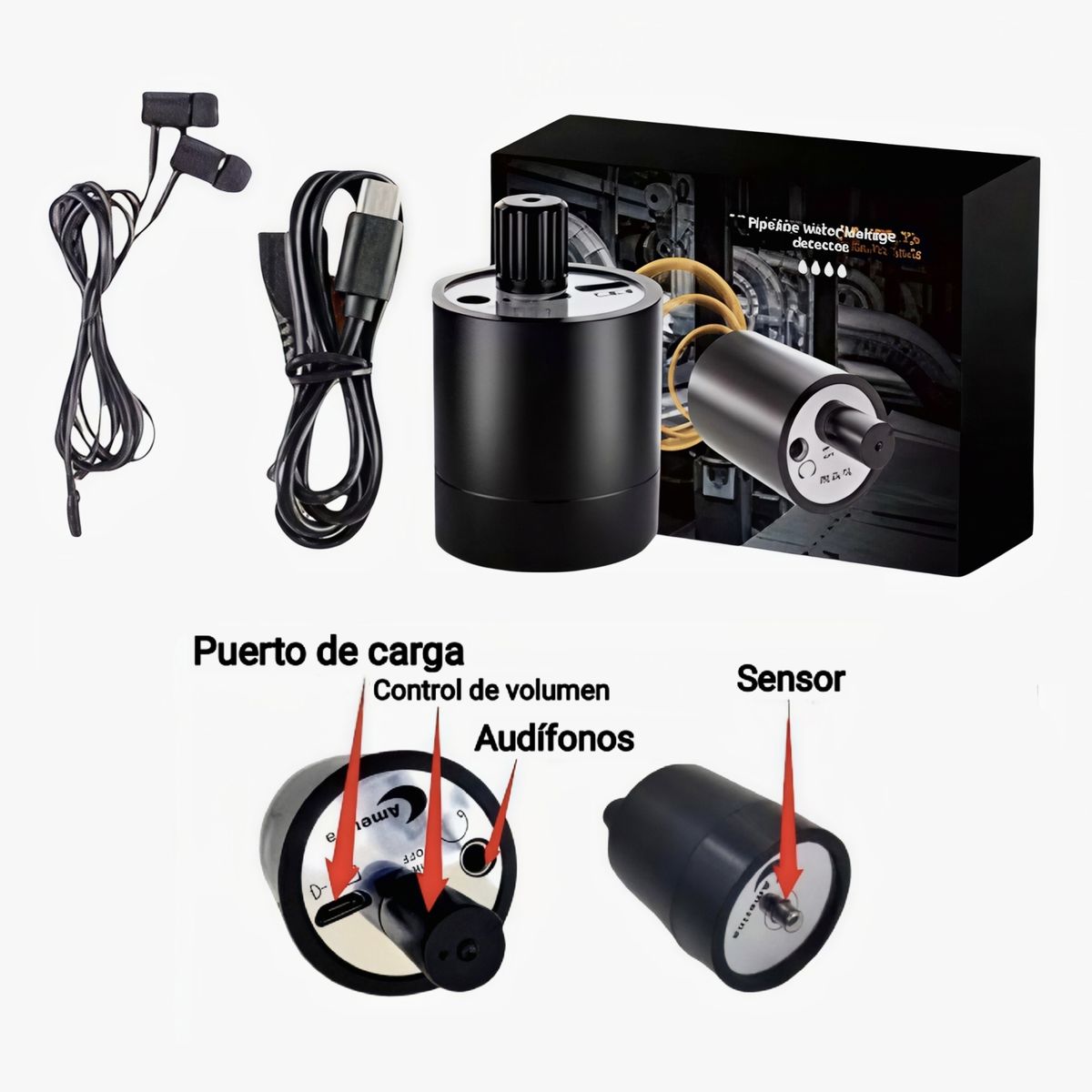 GENERICO - Geofono detector de fugas de agua recargable. Alta sensibilidad