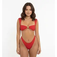 HAMI BOUTIQUE - Bikini Dos Piezas Rojo - Top con Estrella Dorada