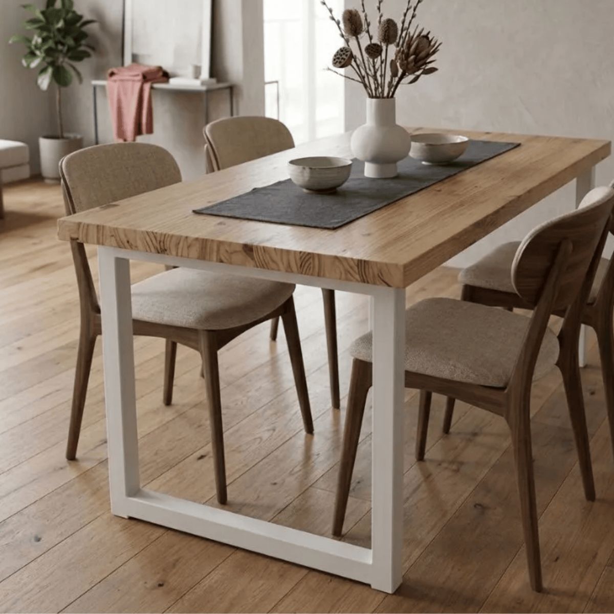 NSCOMPANY - Mesa Comedor industrial de madera de pino y metal 130x70