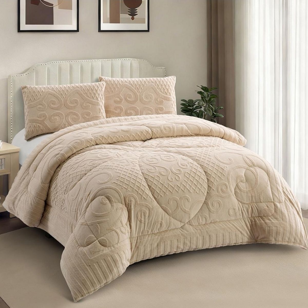 GENERICO - COBERTOR DE INVIERNO 2 PLAZA REVERSIBLE PLUSH  DISEÑO RELIEVE  ALS