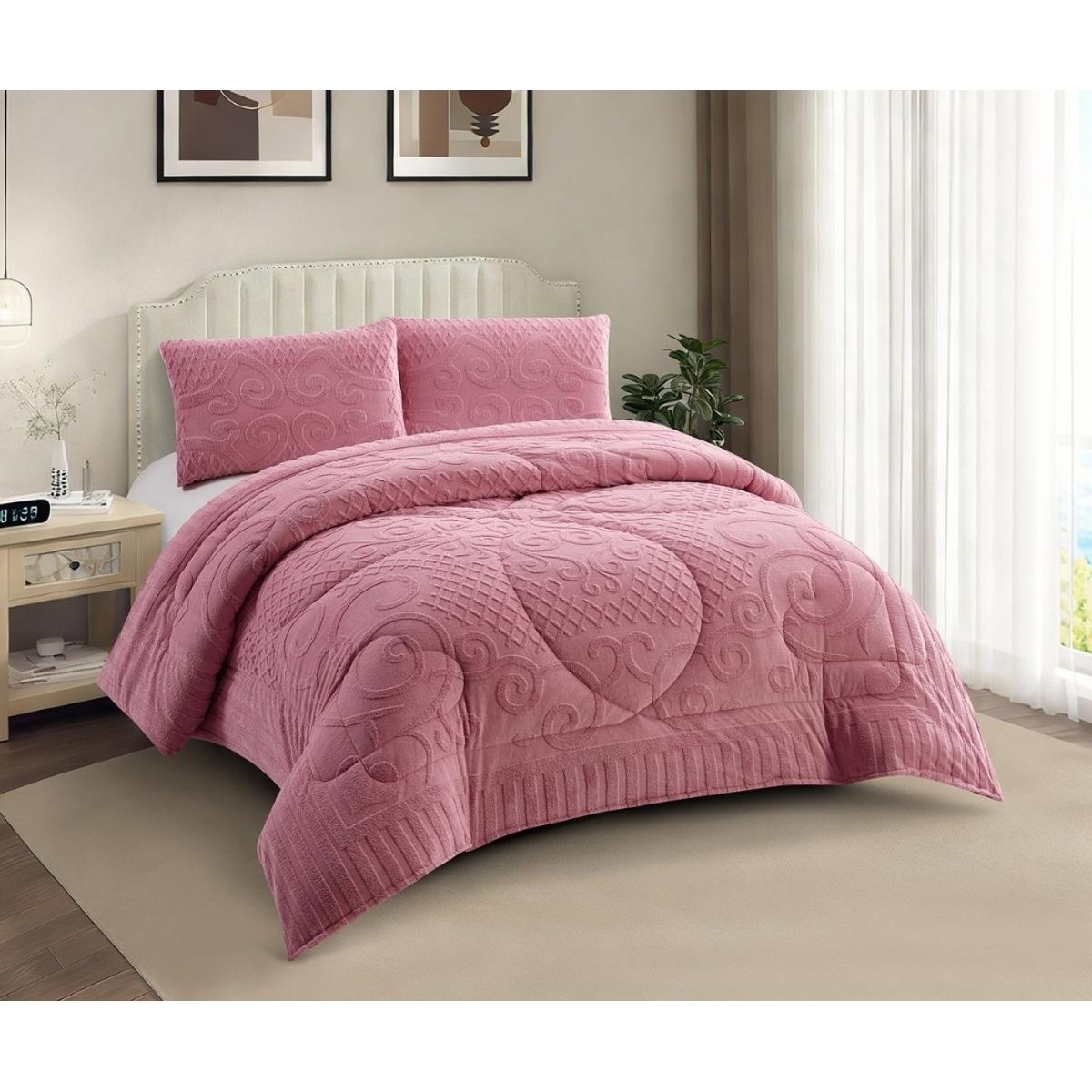GENERICO - COBERTOR DE INVIERNO REVERSIBLE PLUSH 2 PLAZA DISEÑO RELIEVE  ALS