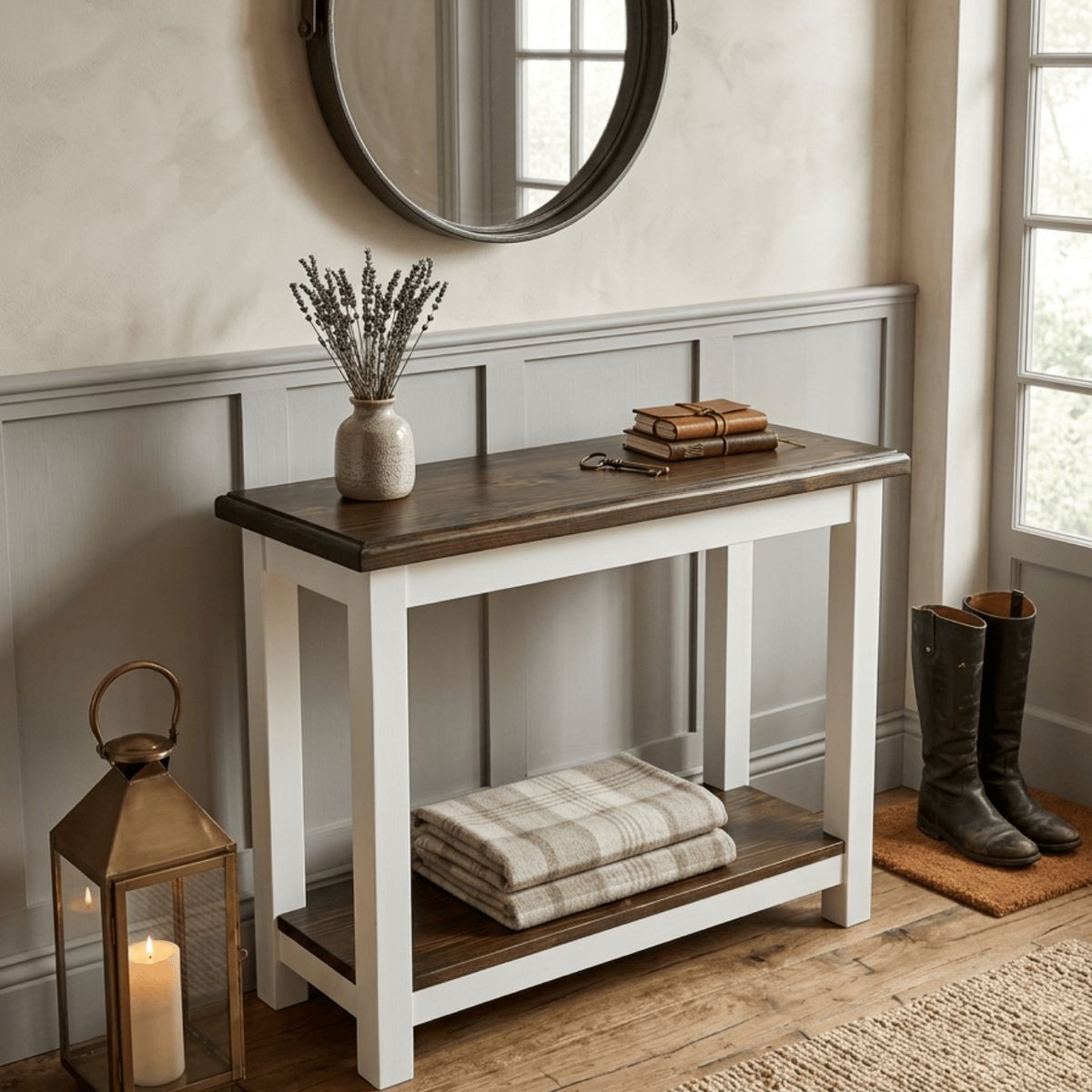 NSCOMPANY - Mesa De Arrimo De Madera estructura En Blanco y cubiertas Marron