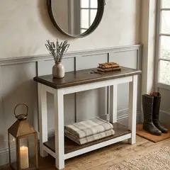 NSCOMPANY - Mesa De Arrimo De Madera estructura En Blanco y cubiertas Marron