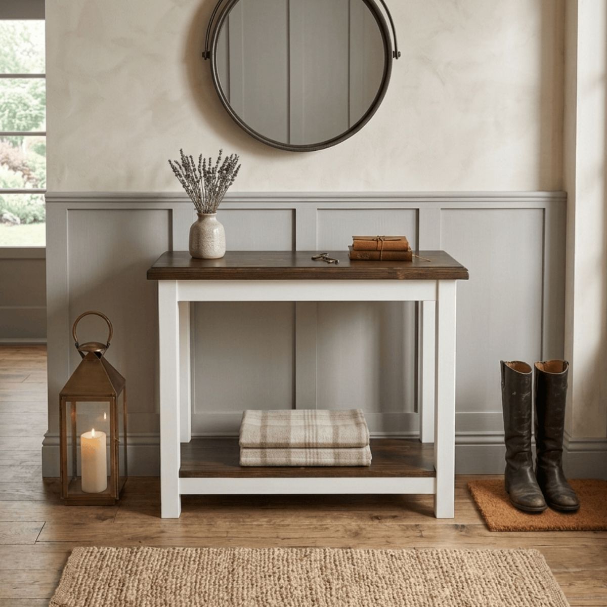 NSCOMPANY - Mesa De Arrimo De Madera estructura En Blanco y cubiertas Marron