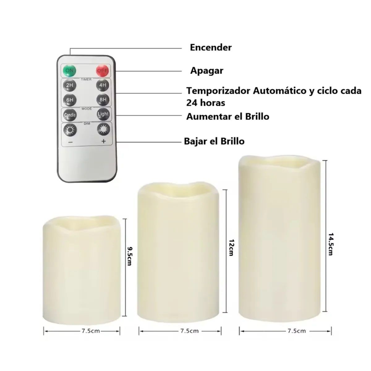 MOVI - Kit de 3 Velas LED Efecto Llama Real con Control Remoto