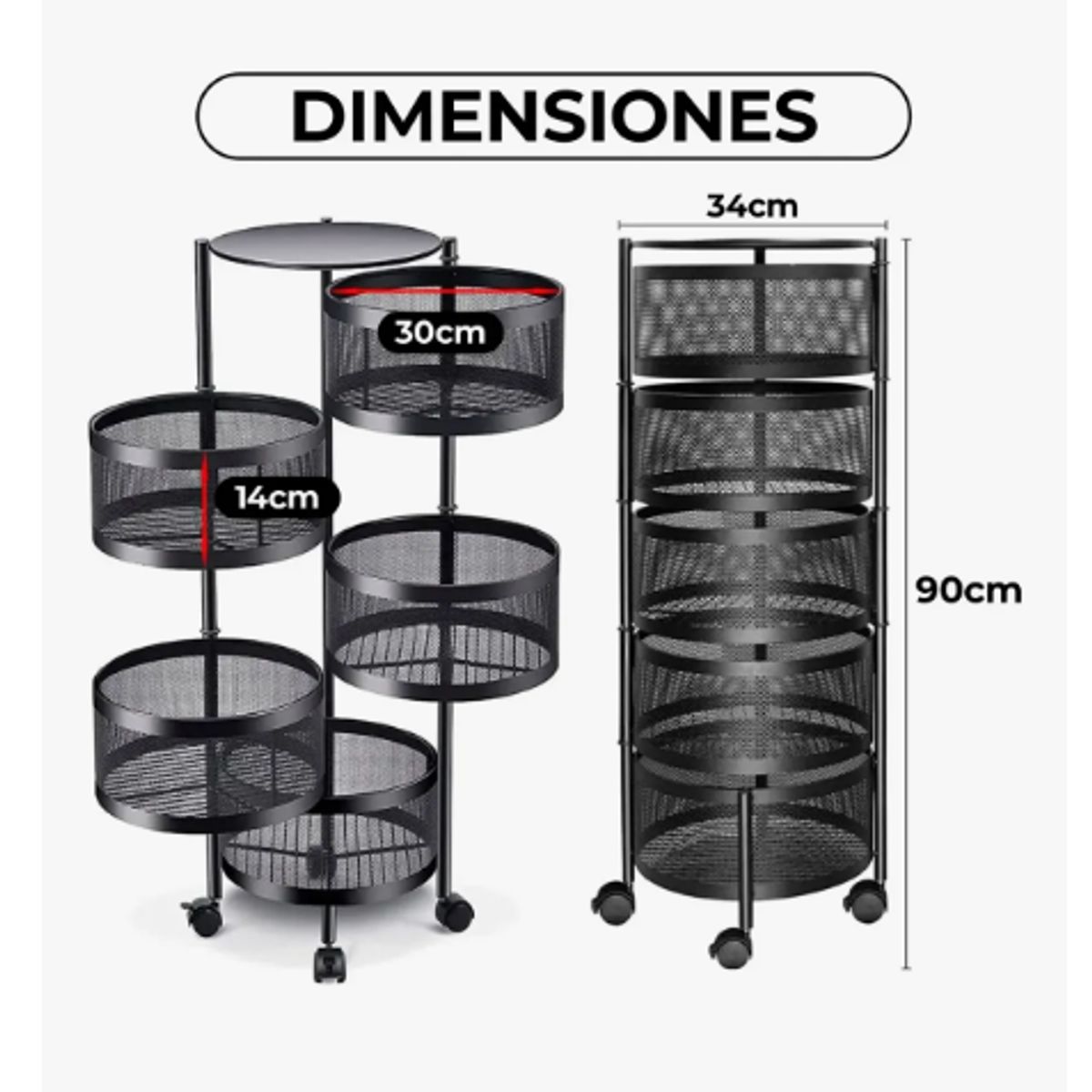 GENERICO - Carrito Organizador Multiuso Con Cestas Giratorias 5 Niveles