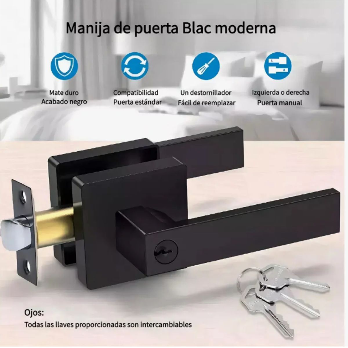 GENERICO - Cerradura Herrajes Cuadrada Puerta Recamara O Principal