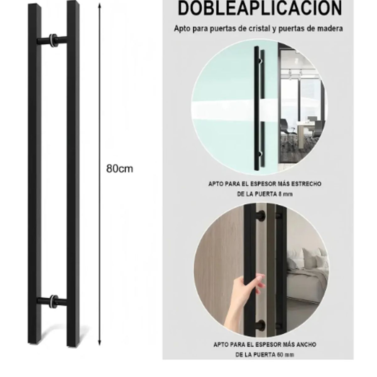 GENERICO - Manillon Doble Acero Inoxid 80cm Para Puerta Madera Cristal