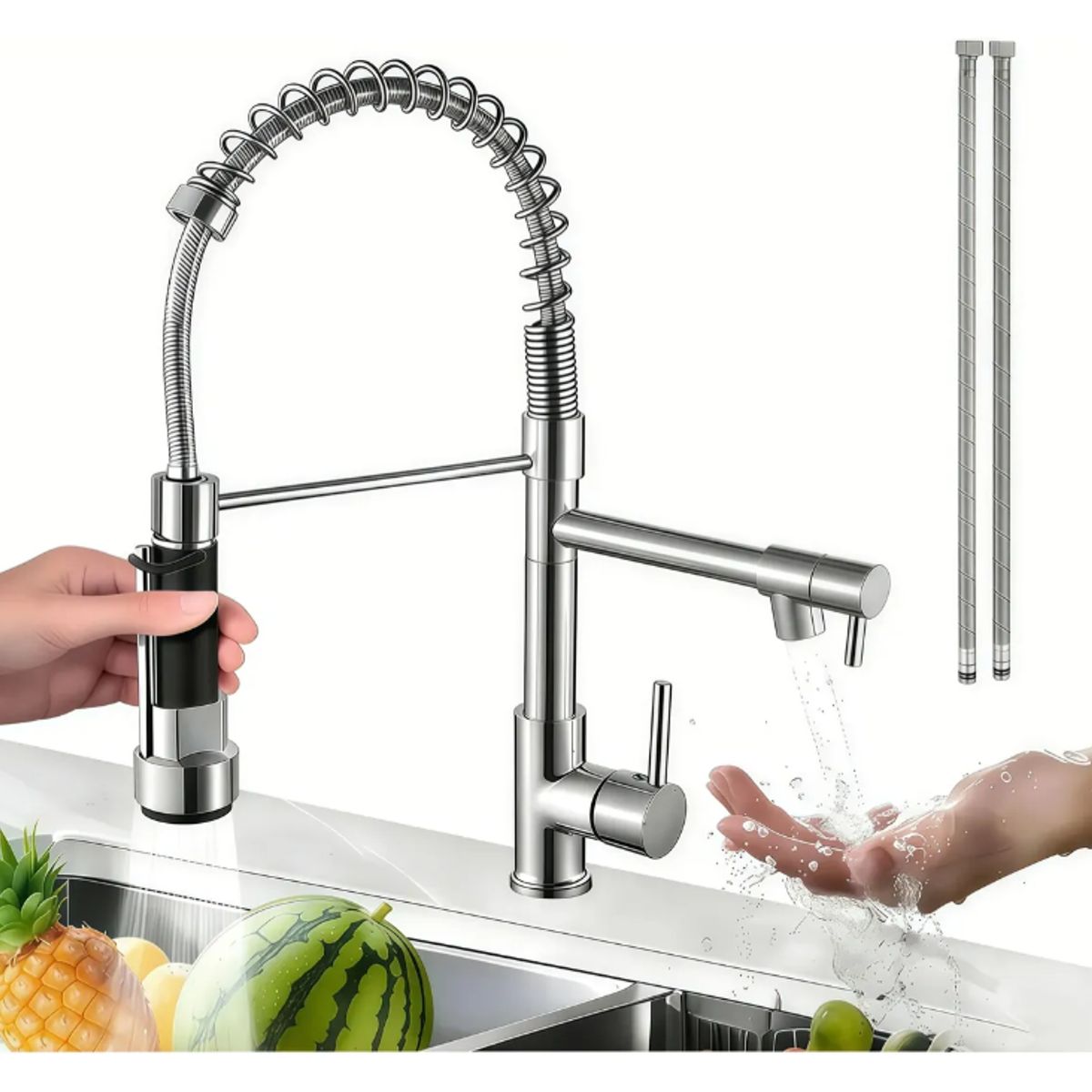 GENERICO - Grifo Monomando Flexible Y Extensible Plateado