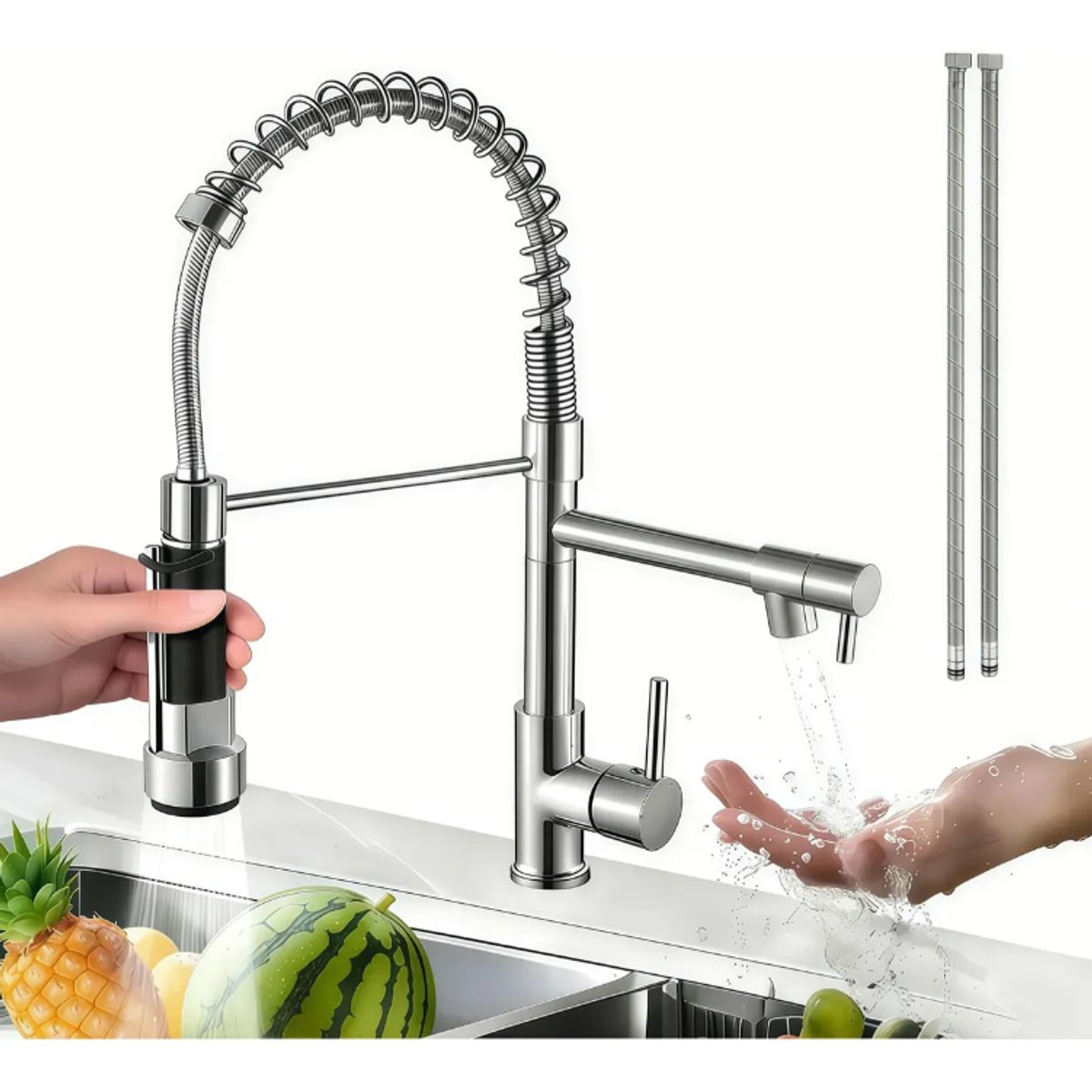 GENERICO - Grifo Monomando Flexible Y Extensible Plateado