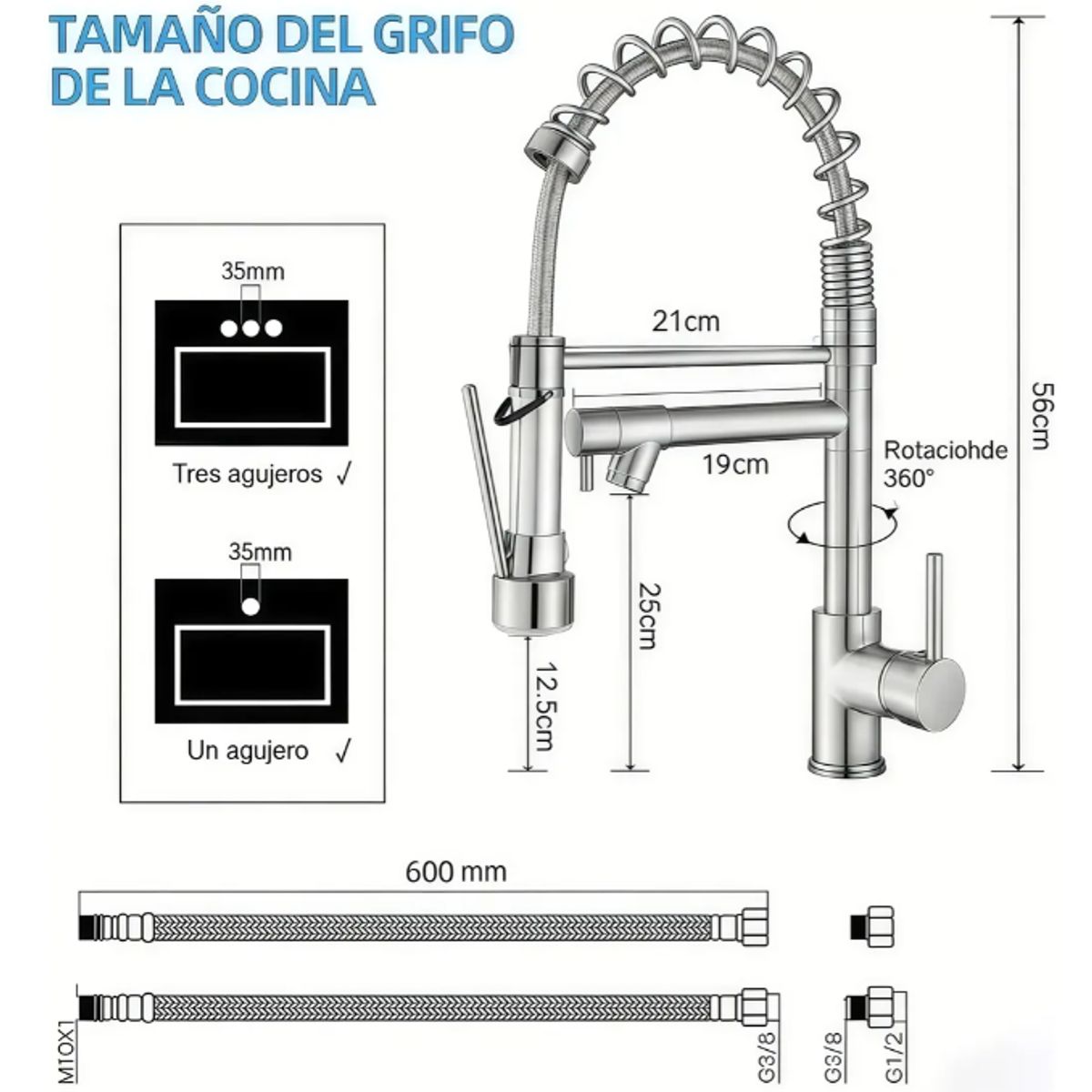 GENERICO - Grifo Monomando Flexible Y Extensible Plateado