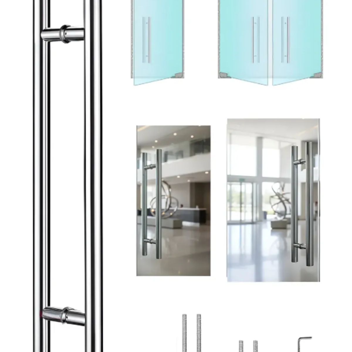 GENERICO - Manillon Doble Acero Inoxid 100cm Para Puerta Madera Cristal