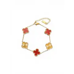 GENERICO - Pulsera Trébol dorado con esmaltado rojo vino tinto.
