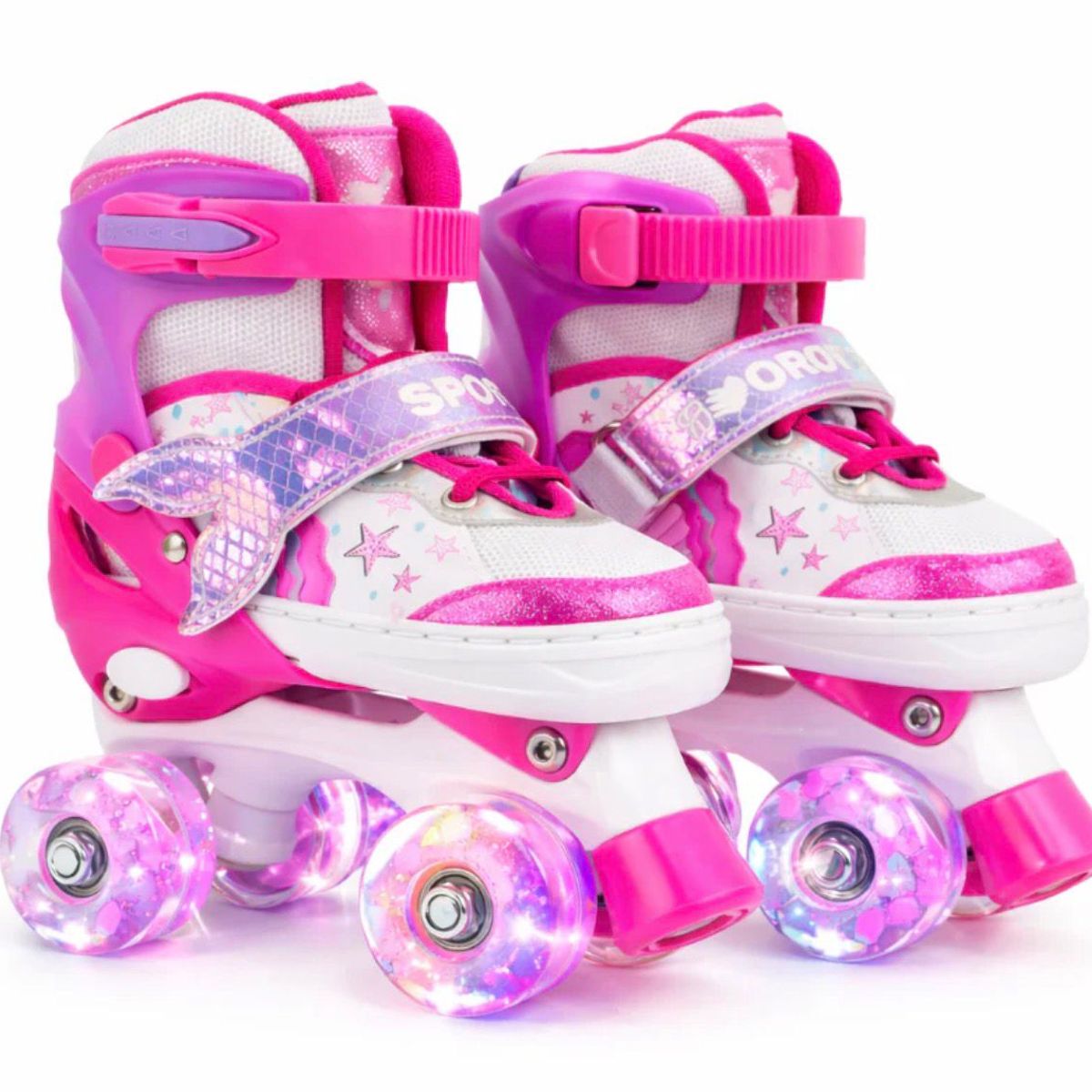 GENERICO - Patines 4 Ruedas Fucsia con Luces Led Talla XS